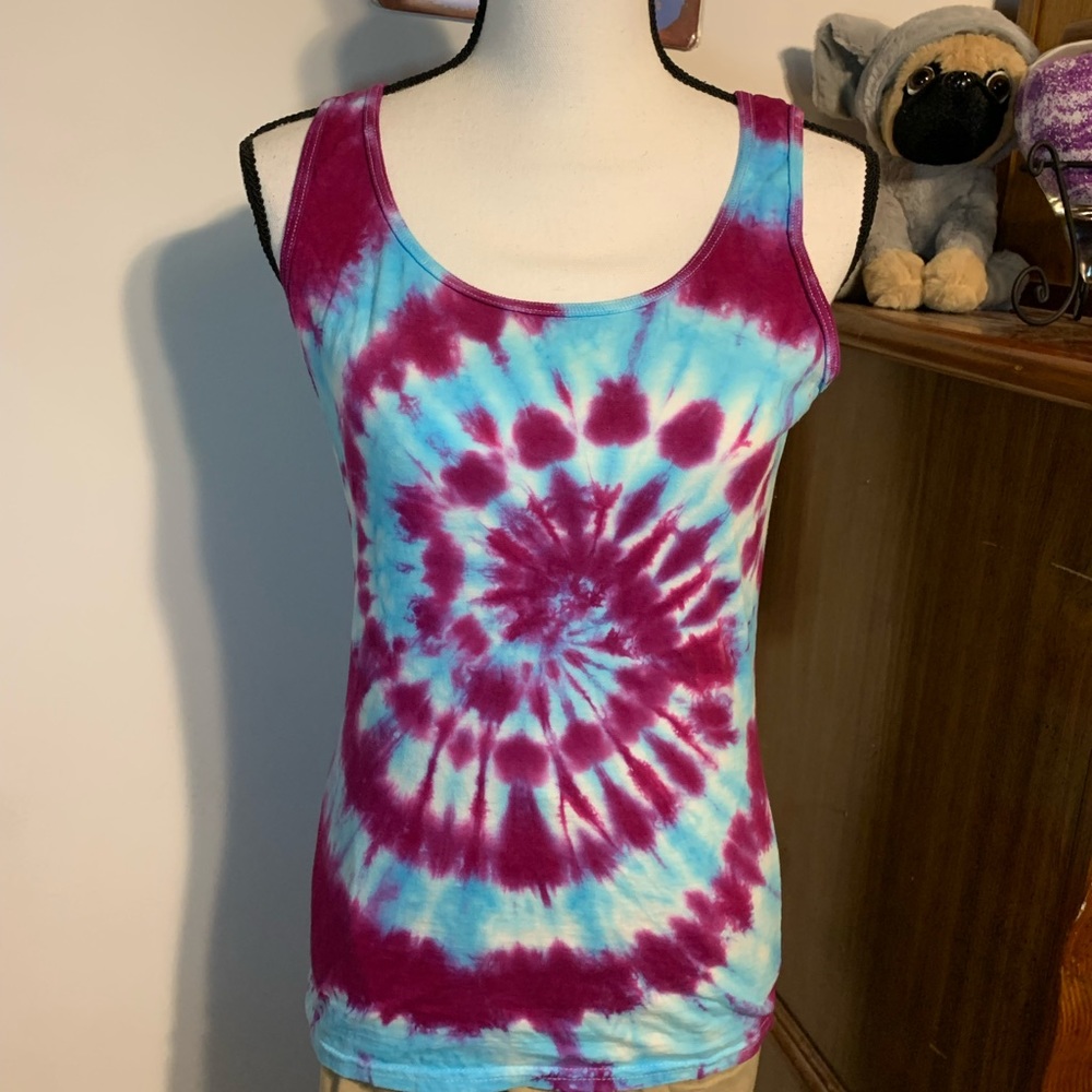 Gildan Blue and Purple Spiral Tie Dye Tank Top - Picture 2 of 7